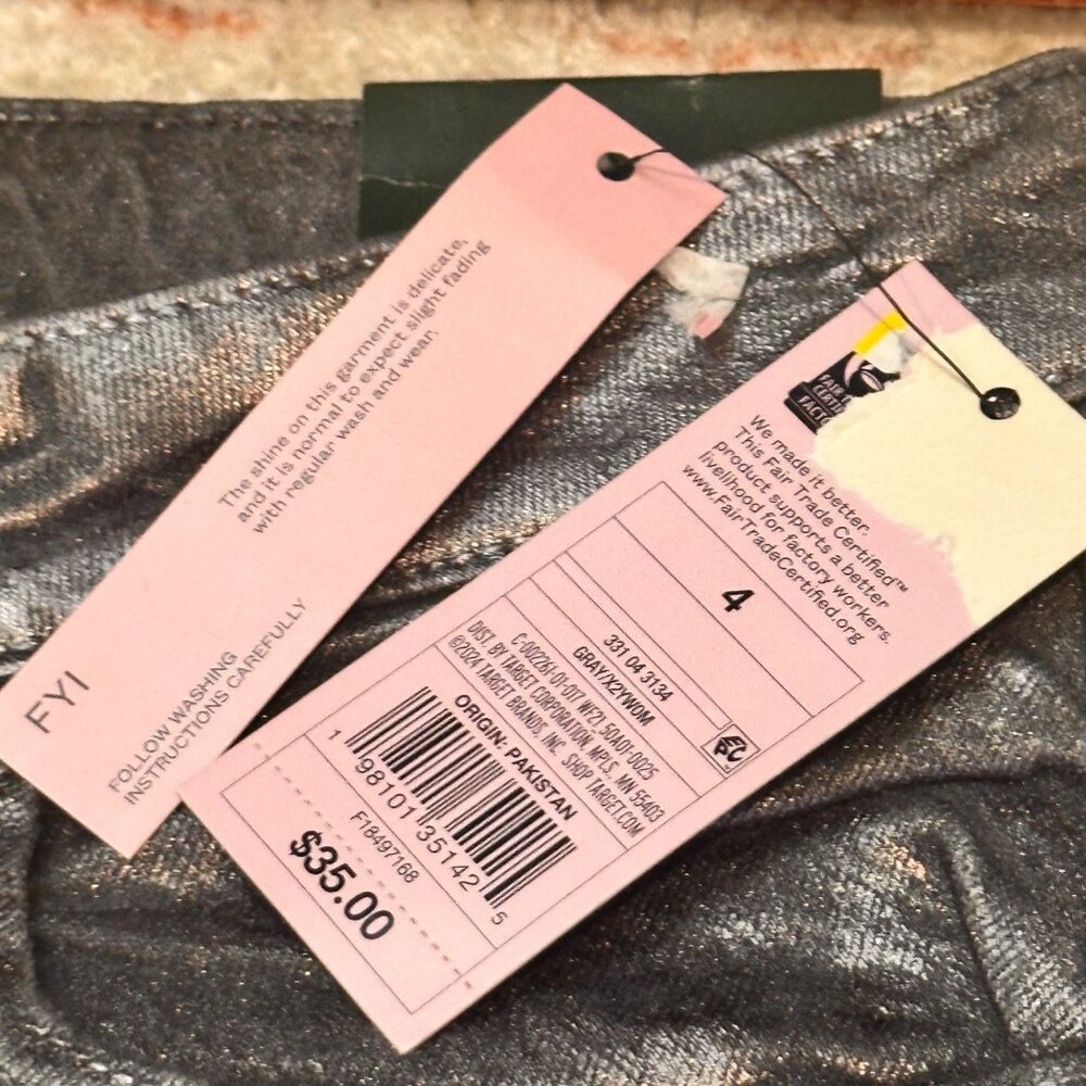 NWT Wild Fable High-Rise Baggy Jeans Womens 4 Dark Gray Silver Metallic  Disco - Picture 4 of 7